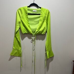 Meshki Neon Green Tie-Front Blouse